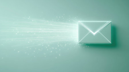 A striking futuristic envelope glows with bright light trails symbolizing the essence of digital communication and the swift delivery of messages in a modern world
