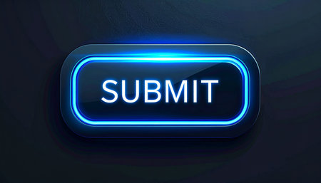 Blue submit button with white text isolated on transparent background Stock Photo