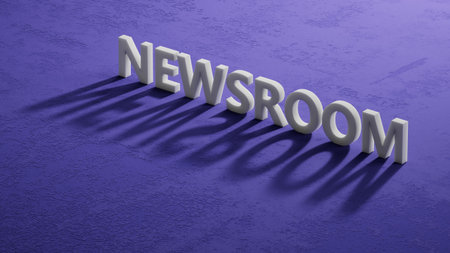 Newsroom cube with letters sign with shadow of 3d charcaters close up of shadow of 3d charcaters business concept 3d rendering Stock Photo