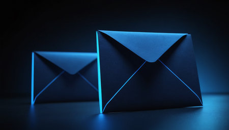 Two blue envelopes on a black background 3d rendering