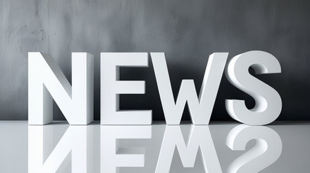 White word news on a grey wall background 3d rendering