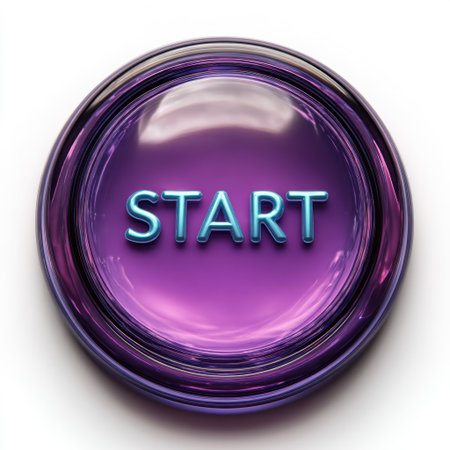 A glossy purple start button featuring bright text this modern design is ideal for gaming technology and digital applications perfect for engaging users