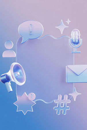 Communication concept with speech bubbles and megaphone on blue background Stock Photo