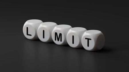 Wooden dice with text limit financial market financing close up of wooden dice business concept 3d rendering on black background Stock Photo