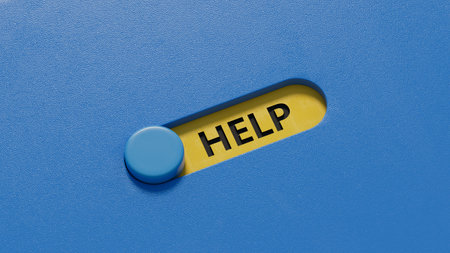 Help slide switch spelling flat lay view from above on slide switch buttons it technology concept 3d rendering on blue background
