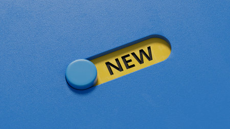 New text on slide switch 3d rendering on blue background