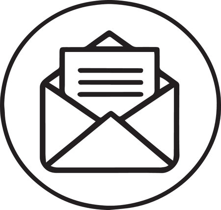 Black line envelope icon isolated on white background email message letter symbol vector illustration