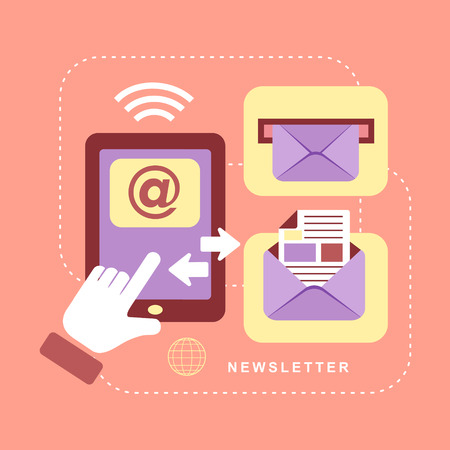 Flat design concept of regularly distributed news publication via e mail with some topics of interest to its subscribers