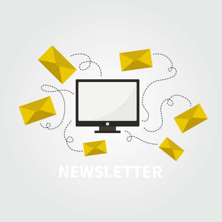 Newsletter conceptual illustration with computer and letters going and comming vector illustration of digital marketing and mail correspondence concept of news recieving via email