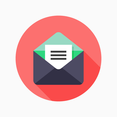 E mail flat icon with long shadow on blue circle background vector illustration eps10 Stock Photo