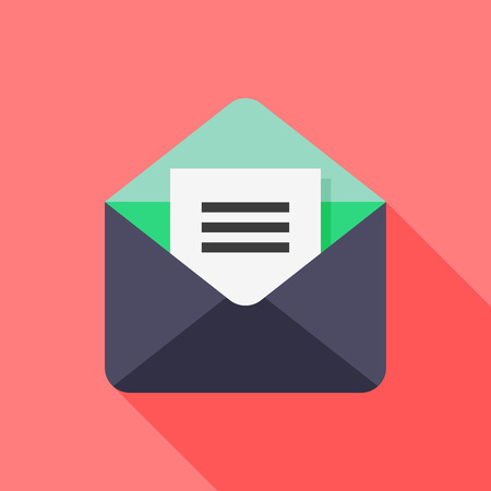 E mail flat icon with long shadow on red background vector illustration eps10