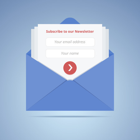 Blue envelope with subscription form in flat style for email marketing or website Stock Photo