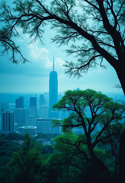 team farewell, color blue, color green, city, tree