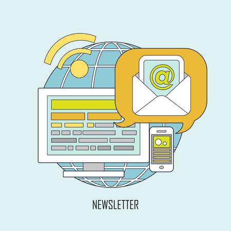 Newsletter concept in flat thin line style Vector Illustration