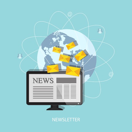 Flat design modern vector illustration concept of news newsletter business news financial news business information with computer letters and globe