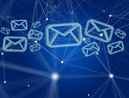 View of a blue email symbol displayed on a futuristic interface message and internet concept
