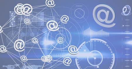 Digital composite of 3d icons and technology background Stock Photo