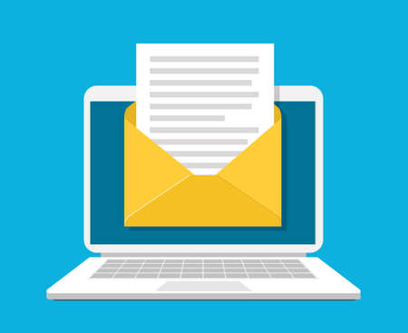 Laptop with envelope and document on screen