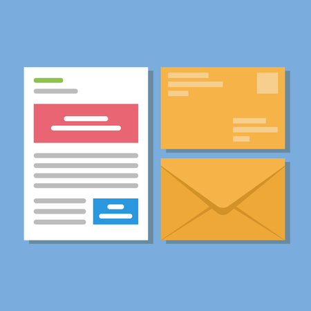 Set of icons with a picture of a closed letter paper document enclosed in an envelope